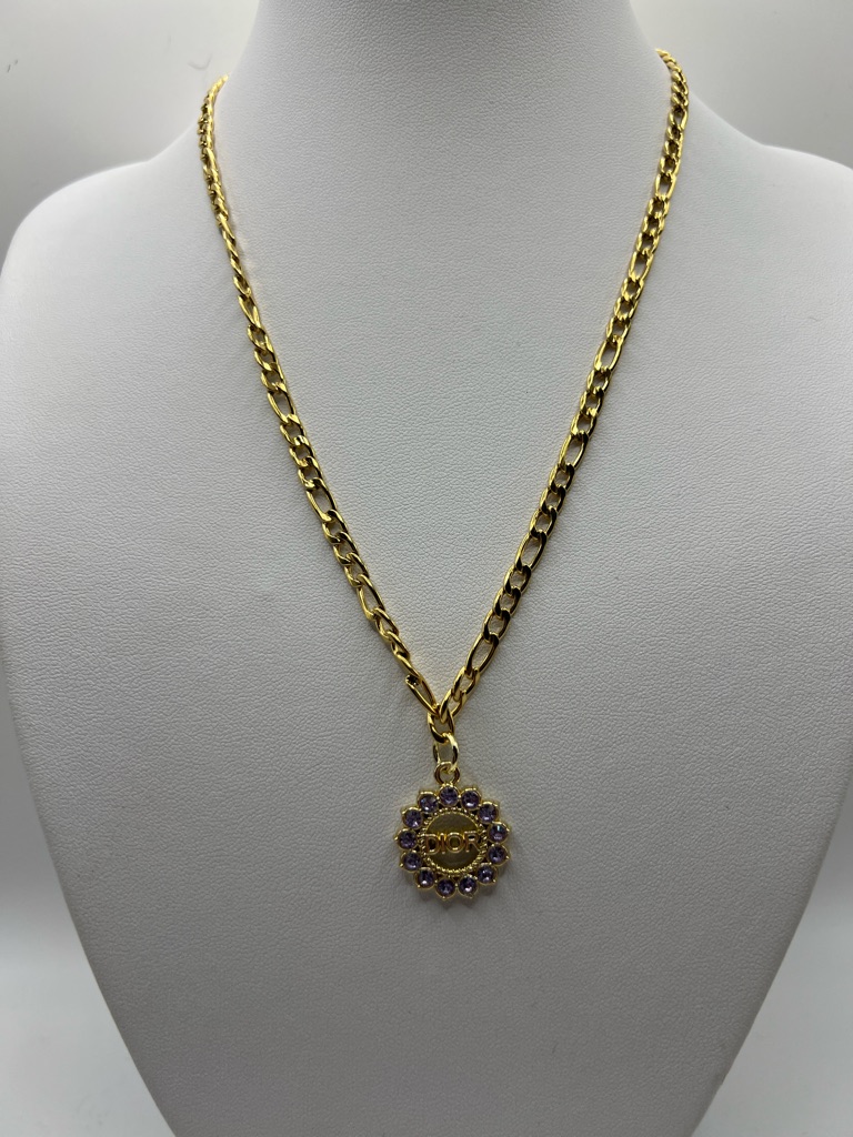 1495 Cd Gold And Purple Crystal Charm With 18 Chain 59$
